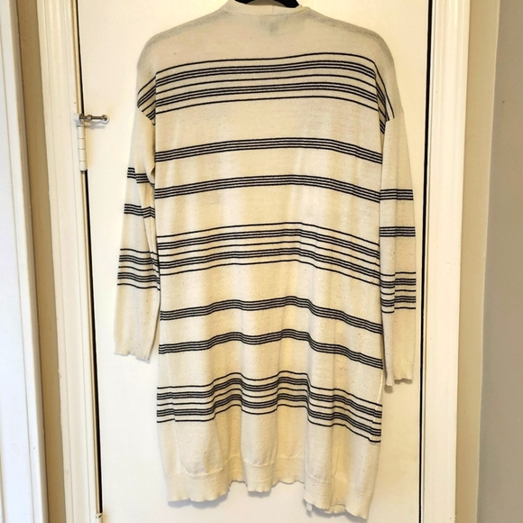 White and Black Striped Womens Cardigan with Pockets - Picture 3 of 3